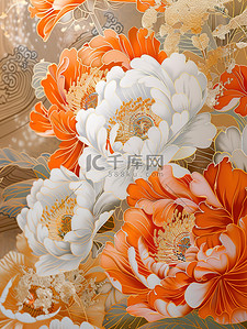 瓷器插画图片_橙色的瓷器花朵壁纸素材