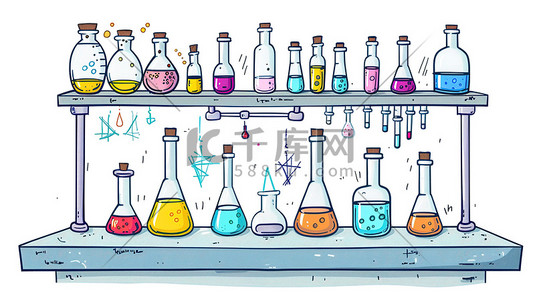 化学工作台手绘图卡通风格插画海报