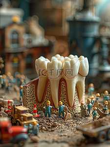 模型牙齿微小的建筑工人矢量插画