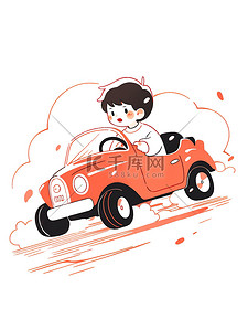 卡通可爱汽车插画图片_可爱的男孩驾驶汽车图片