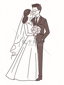 新婚结婚新人简约线条手绘插画设计