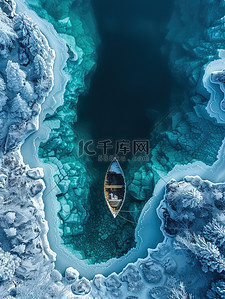 国泰中心插画图片_冰湖中心有一艘小船插画