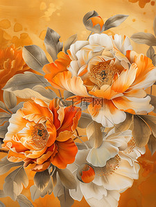 瓷器插画图片_橙色的瓷器花朵壁纸矢量插画