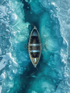 冰湖中心有一艘小船插画图片