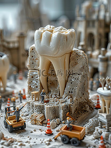 模型牙齿微小的建筑工人插画素材