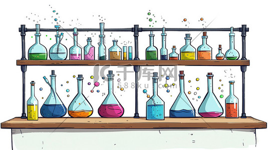 工作台插画图片_化学工作台手绘图卡通风格矢量插画