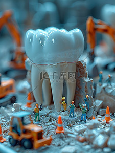 模型牙齿微小的建筑工人插画图片