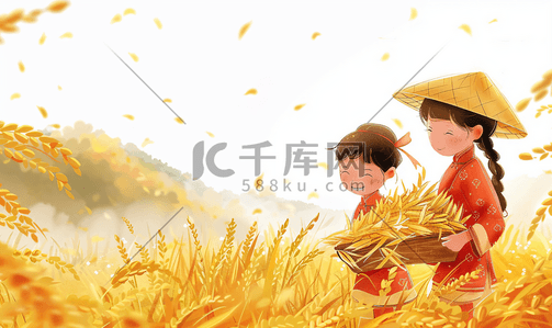 水稻稻子插画图片_水稻中国农民丰收节