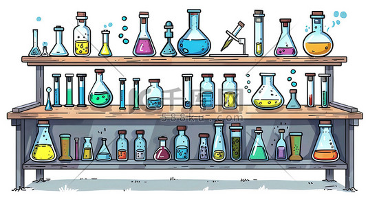 化学工作台手绘图卡通风格图片