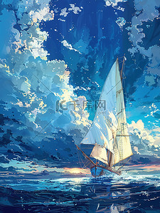 大海中的帆船插画