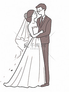 婚礼简约线条插画图片_新婚结婚新人简约线条手绘插画