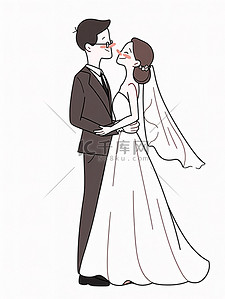 新婚结婚新人简约线条手绘插画