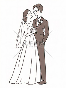 婚礼简约线条插画图片_新婚结婚新人简约线条手绘插画图片