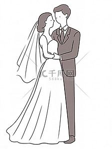 新婚结婚新人简约线条手绘插画