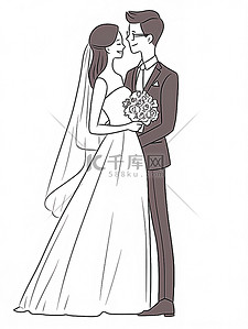 新婚结婚新人简约线条手绘插画素材