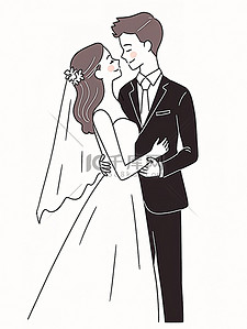 手绘结婚插画图片_新婚结婚新人简约线条手绘插画图片