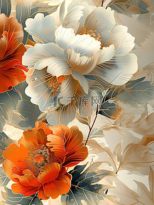 橙色的瓷器花朵壁纸原创插画