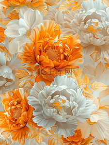 橙色的瓷器花朵壁纸原创插画