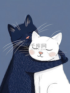 欧式海报边框插画图片_两只猫深情地拥抱插画海报