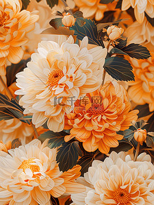 橙色的瓷器花朵壁纸插画设计