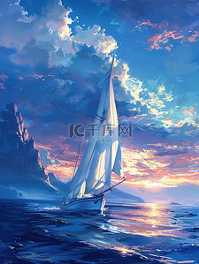 帆船插画图片_大海中的帆船插画