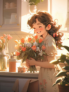 美丽的国王湖插画图片_美丽的花束母亲节插画海报