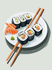 三文鱼美食插画图片_日料寿司米饭