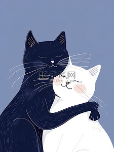 茶室设计效果图插画图片_两只猫深情地拥抱插画设计