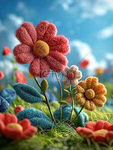 羊毛毡插画图片_彩色羊毛毡花朵春天插画设计