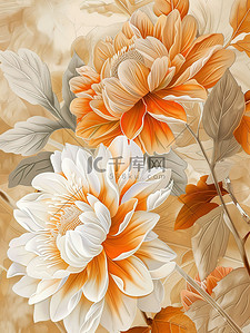 瓷器插画图片_橙色的瓷器花朵壁纸图片