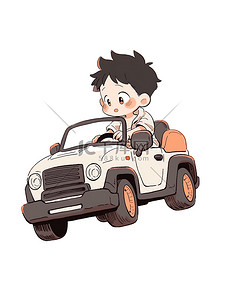 驾驶的插画图片_可爱的男孩驾驶汽车原创插画