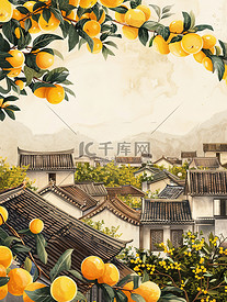 杏子树下的院子插画
