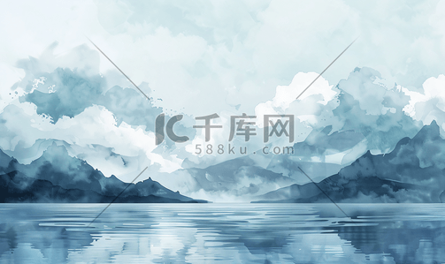 中国水墨意境插画图片_水墨风格的云海雾景