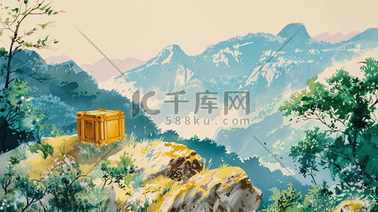 彩色手绘绘画大山风景景色的插画3