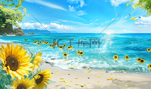 花朵向日葵插画图片_向日葵花海风景