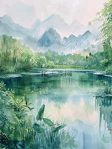 艺术风格背景插画图片_简约唯美山水风景如画的背景12素材