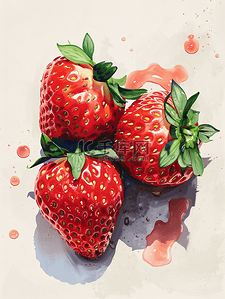 有机插画图片_新鲜采摘草莓