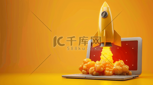 黄色场景电脑数据飞船模型发射的插画15