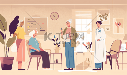 app医疗健康插画图片_女护工记录老人健康状况