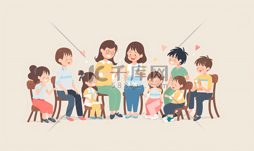 智力的插画图片_亚洲人老师和儿童在幼儿园里