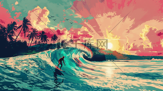 彩色手绘户外旅游景区海浪的插画6