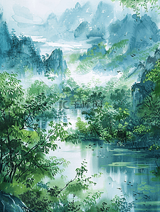 简约唯美山水风景如画的背景3矢量插画