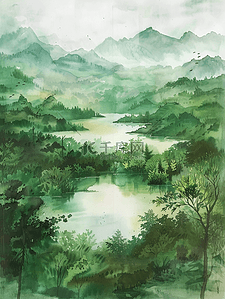 简约唯美山水风景如画的背景4插画图片