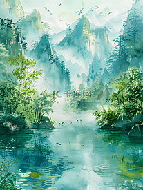 简约唯美山水风景如画的背景13素材