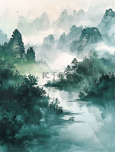 简约唯美山水风景如画的背景6插画设计