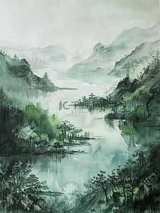 艺术风格背景插画图片_简约唯美山水风景如画的背景11插画