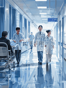 图文声像人物插画图片_亚洲人医务工作者和患者在病房里人物