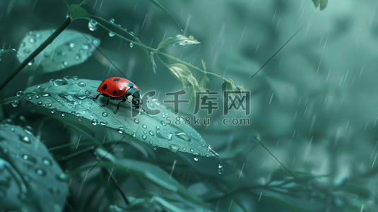 水珠掉下来gif插画图片_雨季下雨树叶水珠七星瓢虫的插画13