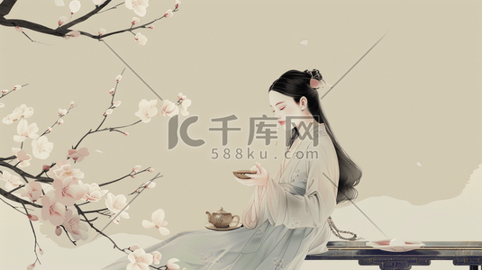 古女子插画图片_手绘绘画古风古色古装女子的插画4