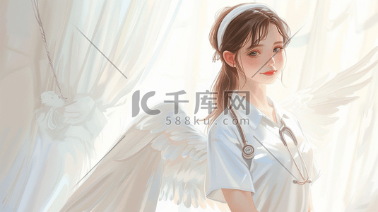 翅膀艺术插画图片_白色简约艺术绘画白衣天使的插画
